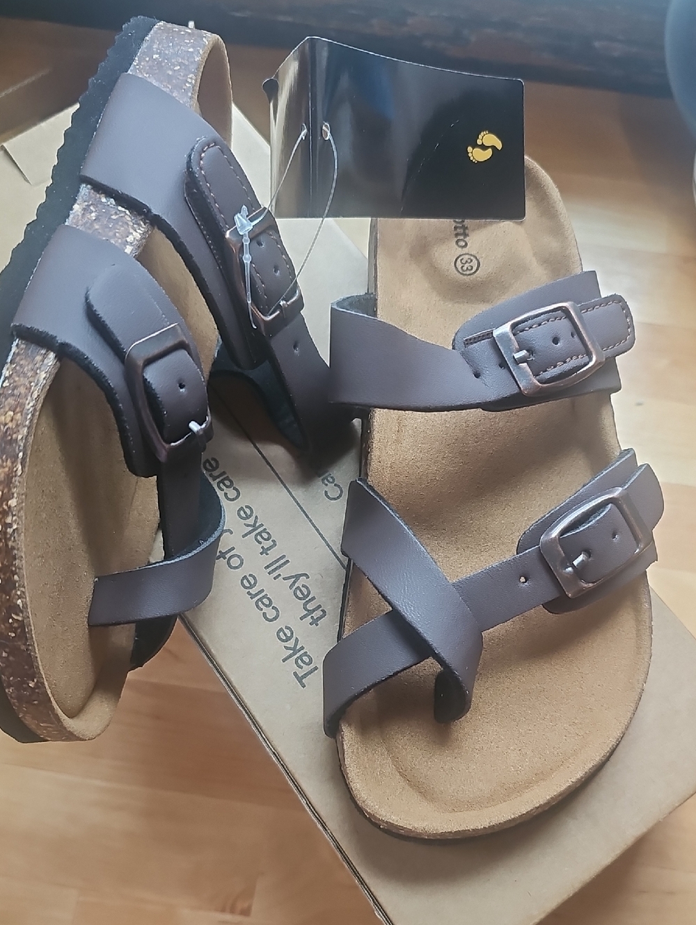 Kids Brown Buckle Strappy Cork Footbed Sandals